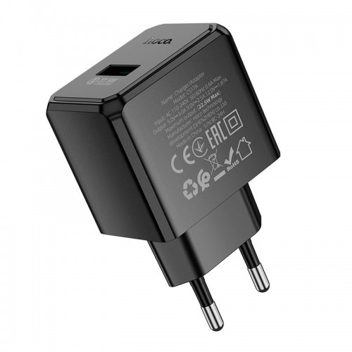 Адаптер мережевий HOCO Wish single port multi-protocol charger CS17A |1USB, 22.5W/3A| black