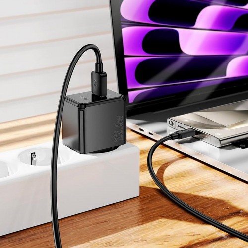 Адаптер мережевий HOCO Wish single port multi-protocol charger CS17A |1USB, 22.5W/3A| black