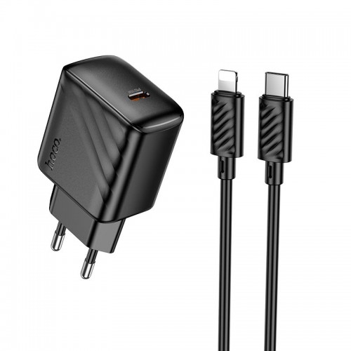 Адаптер мережевий Hoco Type-C to Lightning Cable Puerto single-port charger set CS24A |1Type-C, 25W/3A| black