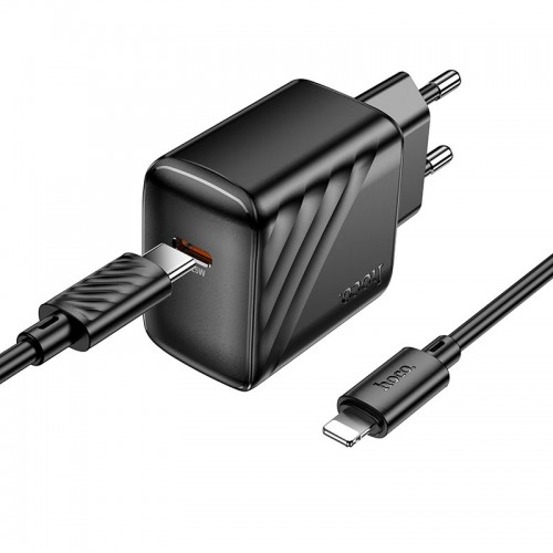 Адаптер мережевий Hoco Type-C to Lightning Cable Puerto single-port charger set CS24A |1Type-C, 25W/3A| black