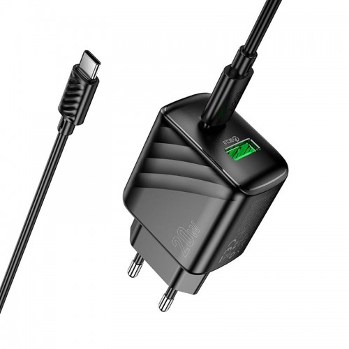 Адаптер мережевий HOCO Type-C to Type-C Cable Rico charger set CS25A |1USB/1Type-C, 20W/3A| black