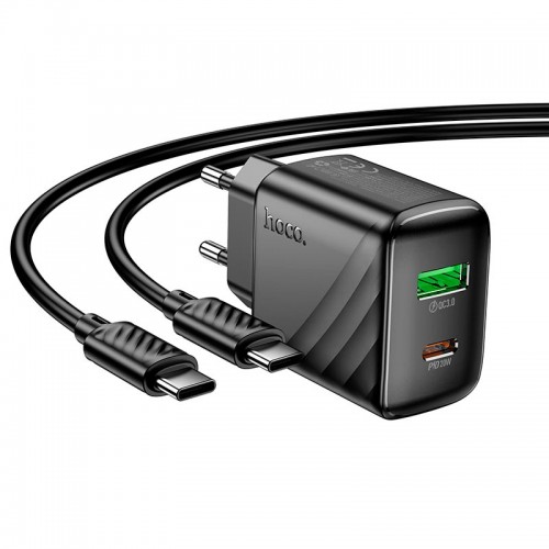 Адаптер мережевий HOCO Type-C to Type-C Cable Rico charger set CS25A |1USB/1Type-C, 20W/3A| black