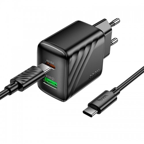 Адаптер мережевий HOCO Type-C to Type-C Cable Rico charger set CS25A |1USB/1Type-C, 20W/3A| black