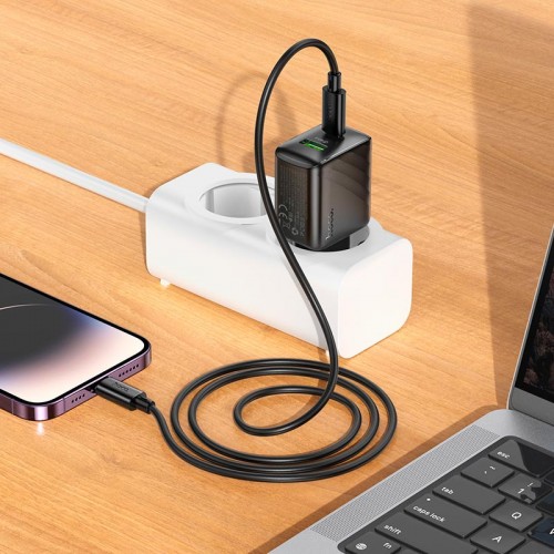 Адаптер мережевий Hoco Type-C to Lightning Cable Rico charger set CS25A |1USB/1Type-C, 20W/3A| black