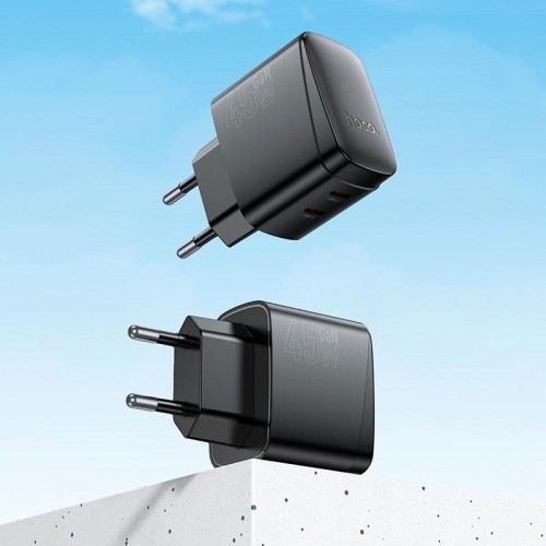 Адаптер мережевий HOCO Bright PD charger CS62A |2Type-C, 45W/3A| black