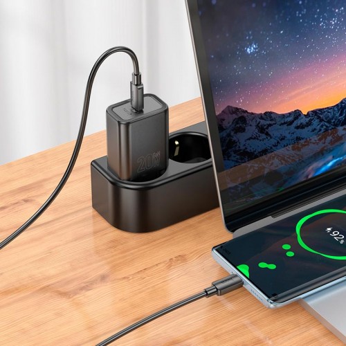 Адаптер мережевий HOCO gentle single port charger N60 |1Type-C, 20W/3A, PD/QC| black