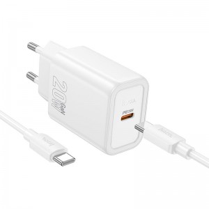 Адаптер мережевий HOCO gentle single port charger N60 (Type-C to Type-C Set) |1Type-C, 20W/3A, PD/QC| white