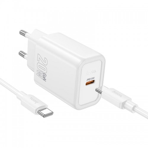 Адаптер мережевий HOCO gentle single port charger N60 (Type-C to Type-C Set) |1Type-C, 20W/3A, PD/QC| white