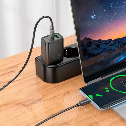 Адаптер мережевий HOCO Gentle charger N61 |1USB/1Type-C, 20W/3A, PD/QC| black