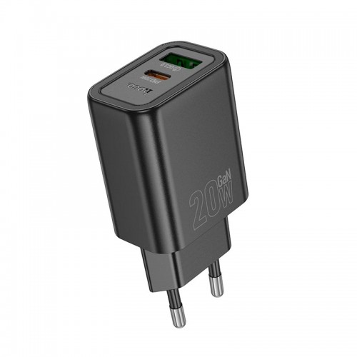 Адаптер мережевий HOCO Gentle charger N61 |1USB/1Type-C, 20W/3A, PD/QC| black