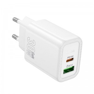 Адаптер сетевой HOCO Gentle charger N63 |1USB/1Type-C, 30W/3A, PD/QC| white