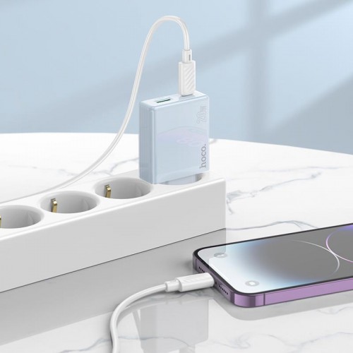 Адаптер мережевий HOCO Direct charger C142A |1USB/1Type-C, 20W/3A, PD/QC| white