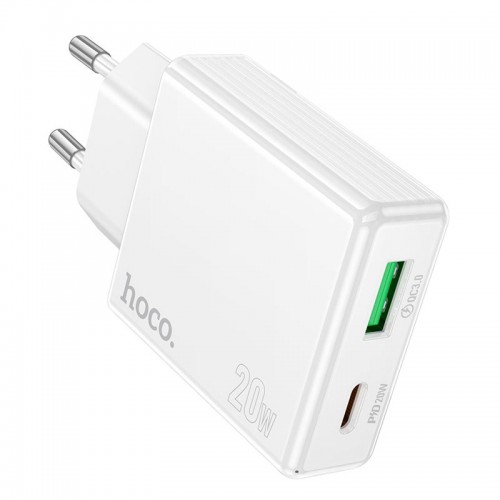 Адаптер мережевий HOCO Direct charger C142A |1USB/1Type-C, 20W/3A, PD/QC| white