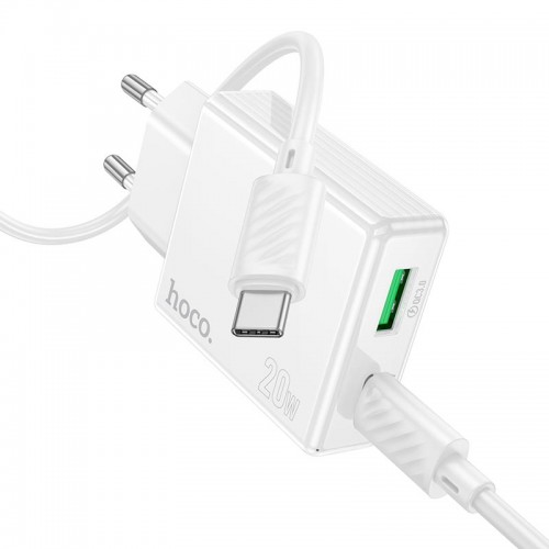 Адаптер мережевий HOCO Direct charger C142A (Type-C to Type-C set) |1USB/1Type-C, 20W/3A, PD/QC| white