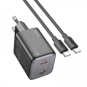 Адаптер мережевий Hoco Elogiado dual-port charger N42 (Type-C to Type-C Set) |2Type-C, 45W/3A, PD/QC| black