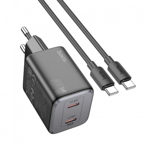 Адаптер мережевий Hoco Elogiado dual-port charger N42 (Type-C to Type-C Set) |2Type-C, 45W/3A, PD/QC| black