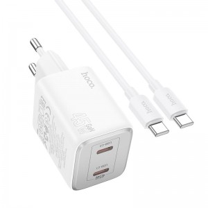 Адаптер мережевий Hoco Elogiado dual-port charger N42 (Type-C to Type-C Set) |2Type-C, 45W/3A, PD/QC| white