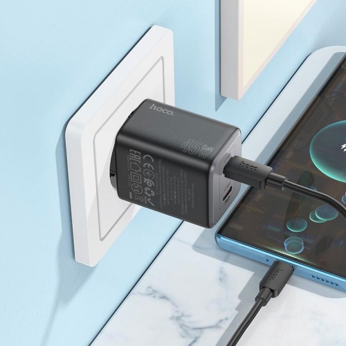 Адаптер мережевий Hoco Elogiado dual-port charger N42 (Type-C to Type-C Set) |2Type-C, 45W/3A, PD/QC| white