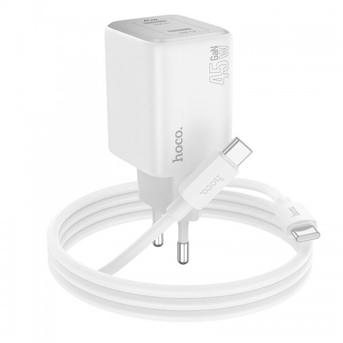 Адаптер мережевий Hoco Elogiado dual-port charger N42 (Type-C to Type-C Set) |2Type-C, 45W/3A, PD/QC| white