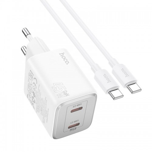 Адаптер мережевий Hoco Elogiado dual-port charger N42 (Type-C to Type-C Set) |2Type-C, 45W/3A, PD/QC| white