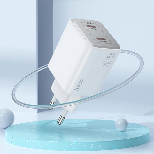 Адаптер мережевий Hoco Elogiado dual-port charger N42 (Type-C to Lightning Set) |2Type-C, 45W/3A, PD/QC| black