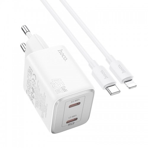 Адаптер мережевий Hoco Elogiado dual-port charger N42 (Type-C to Lightning Set) |2Type-C, 45W/3A, PD/QC| black