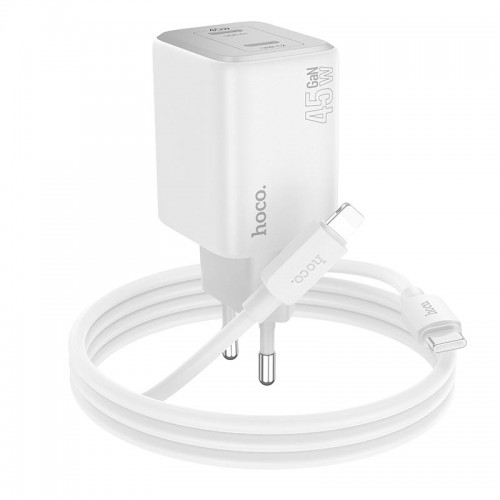 Адаптер мережевий Hoco Elogiado dual-port charger N42 (Type-C to Lightning Set) |2Type-C, 45W/3A, PD/QC| white