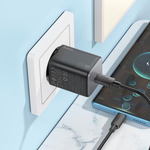 Адаптер мережевий Hoco Mighty single port charger N40 (Type-C to Type-C set) |1Type-C, 20W/3A, PD/QC| black