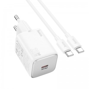 Адаптер мережевий Hoco Mighty single port charger N40 (Type-C to Type-C set) |1Type-C, 20W/3A, PD/QC| white