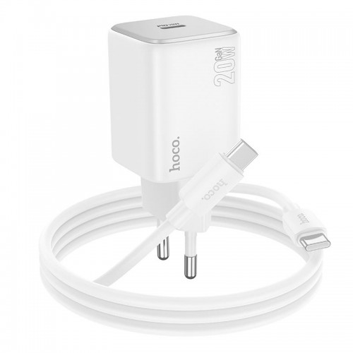 Адаптер мережевий Hoco Mighty single port charger N40 (Type-C to Type-C set) |1Type-C, 20W/3A, PD/QC| white