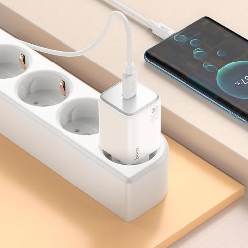 Адаптер мережевий Hoco Mighty single port charger N40 (Type-C to Type-C set) |1Type-C, 20W/3A, PD/QC| white