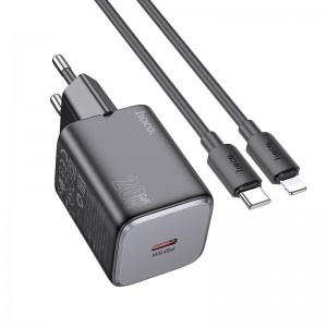 Адаптер мережевий Hoco Mighty single Port charger N40 (Type-C to Lightning set) |1Type-C, 20W/3A, PD/QC| black