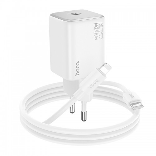 Адаптер мережевий Hoco Mighty single Port charger N40 (Type-C to Lightning set) |1Type-C, 20W/3A, PD/QC| white