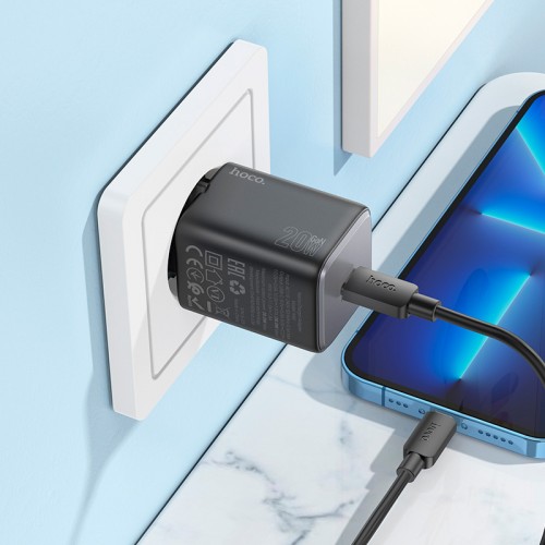 Адаптер мережевий Hoco Mighty single Port charger N40 (Type-C to Lightning set) |1Type-C, 20W/3A, PD/QC| white