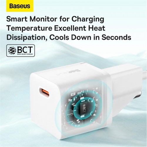 Адаптер мережевий Baseus GaN5 Fast Charger (mini) |1Type-C, 20W/3A, PD/QC| white