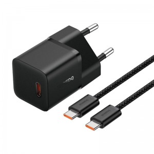 Адаптер мережевий Baseus GaN5 Fast Charger (mini) |1Type-C, 20W/3A, PD/QC| (With C to C 100W 1m cable) black