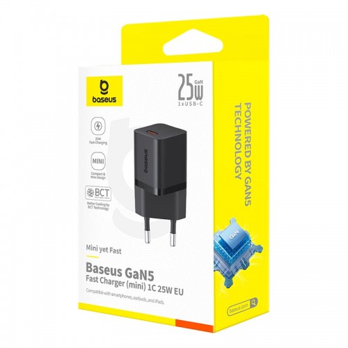 Адаптер мережевий Baseus GaN5 Fast Charger (mini) |1Type-C, 25W/3A, PD/QC| black
