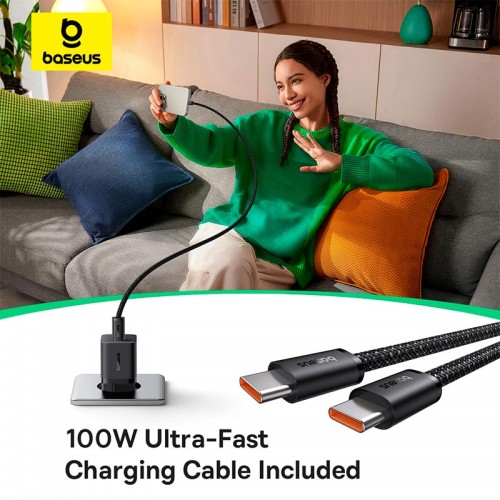 Адаптер мережевий Baseus GaN5 Fast Charger (mini) |1Type-C, 25W/3A, PD/QC| (With C to C 100W 1m cable) black