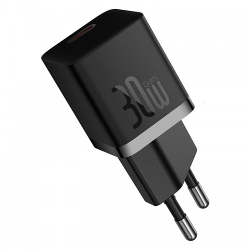 Адаптер мережевий Baseus GaN5 Fast Charger (mini) |1Type-C, 30W/3A, PD/QC| (With C to C 100W 1m cable) black
