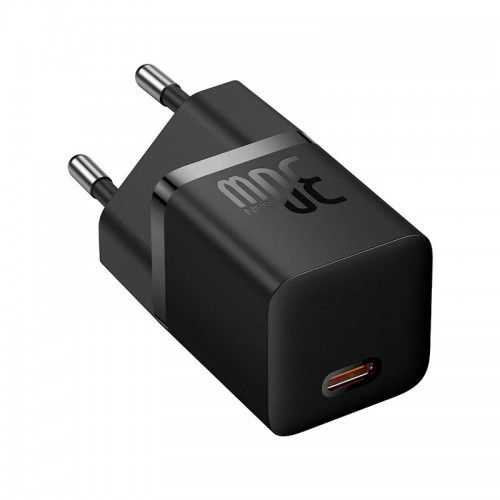 Адаптер мережевий Baseus GaN5 Fast Charger (mini) |1Type-C, 30W/3A, PD/QC| (With C to C 100W 1m cable) black