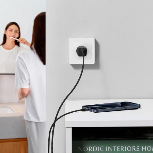 Адаптер мережевий Baseus GaN5 Fast Charger (mini) |1Type-C, 30W/3A, PD/QC| (With C to C 100W 1m cable) black