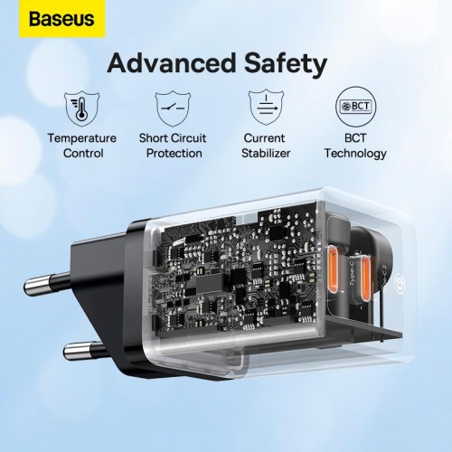 Адаптер мережевий Baseus GaN5 Pro Fast Charger |2Type-C, 40W/3A, PD/QC| black