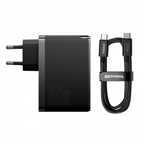 Адаптер мережевий Baseus GaN5 Pro Digital Fast Charger |2C+U, 160W/3A, PD3.1/QC| (With C to C 240W cable) black
