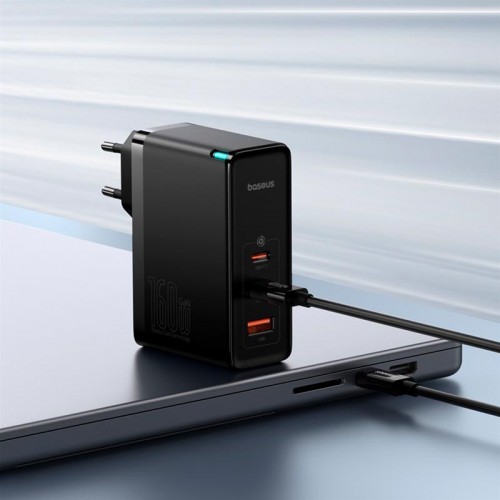 Адаптер мережевий Baseus GaN5 Pro Digital Fast Charger |2C+U, 160W/3A, PD3.1/QC| (With C to C 240W cable) black