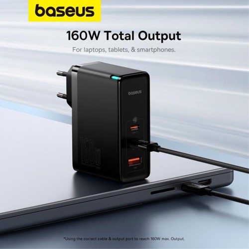 Адаптер мережевий Baseus GaN5 Pro Digital Fast Charger |2C+U, 160W/3A, PD3.1/QC| (With C to C 240W cable) black