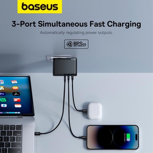 Адаптер мережевий Baseus GaN5 Pro Digital Fast Charger |2C+U, 160W/3A, PD3.1/QC| (With C to C 240W cable) black