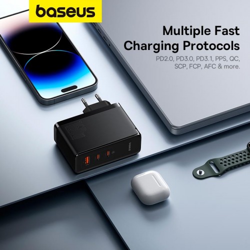 Адаптер мережевий Baseus GaN5 Pro Digital Fast Charger |2C+U, 160W/3A, PD3.1/QC| (With C to C 240W cable) black
