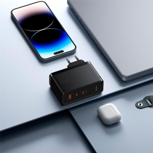 Адаптер мережевий Baseus GaN5 Pro Digital Fast Charger |2C+U, 160W/3A, PD3.1/QC| (With C to C 240W cable) black
