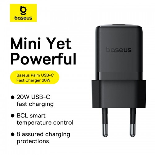 Адаптер мережевий Baseus Palm Fast Charger |1Type-C, 20W/3A, PD/QC| black