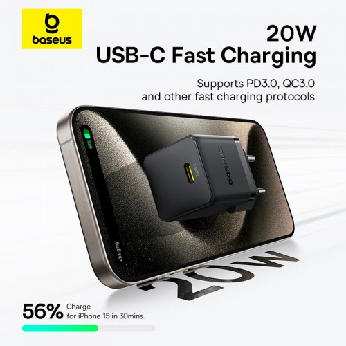 Адаптер мережевий Baseus Palm Fast Charger |1Type-C, 20W/3A, PD/QC| black